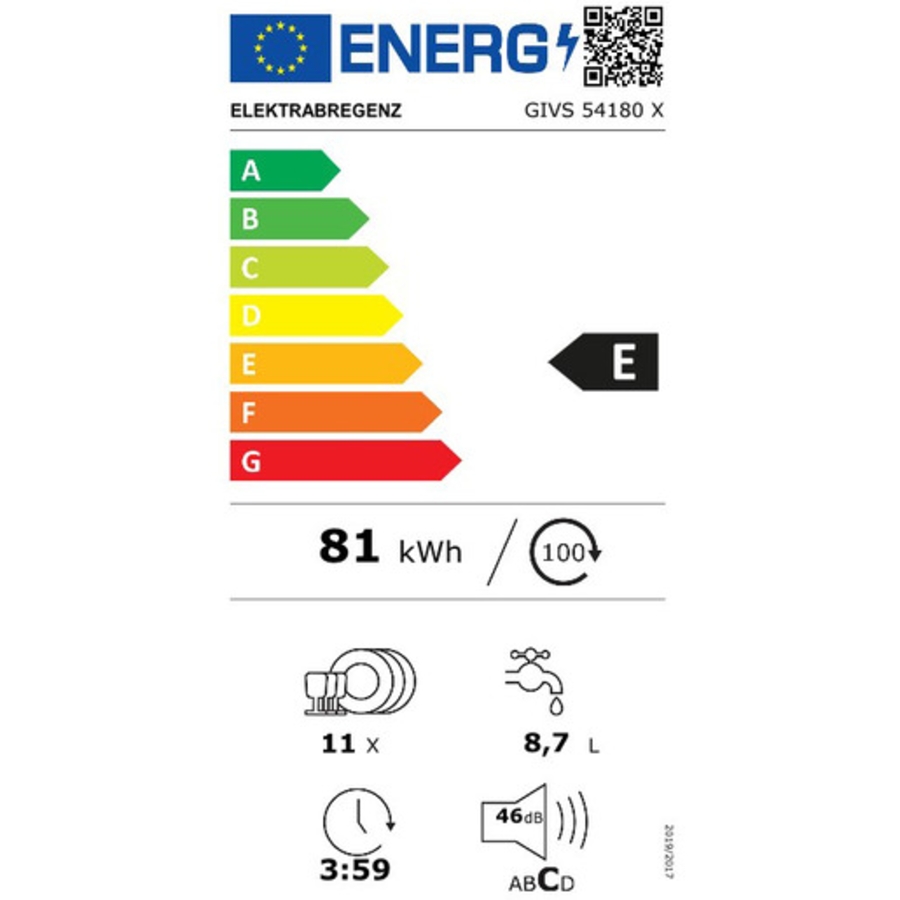 Elektrabregenz GIVS54181X Einbau Geschirrspüler vollintegrierbar 45 cm 