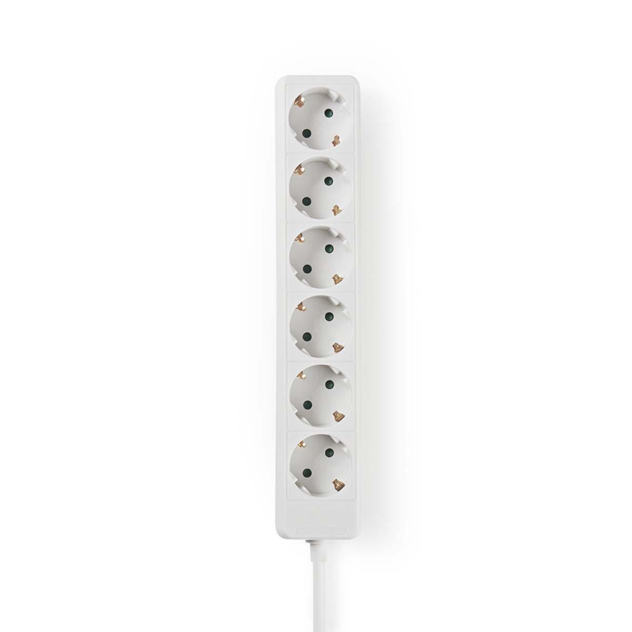 Nedis EXSO630F1WT Verlängerungsbuchse Schutzkontakt / Typ F (CEE 7/7) | 6-Wege | 3.00 m | 3680 W 