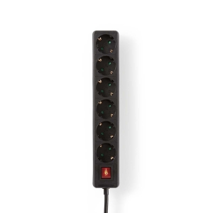 Nedis EXSO615F2BK Verlängerungsbuchse Ein-/Ausschalter | Schwarz Schutzkontakt / Typ F (CEE 7/7) | 6-Wege | 1.50 m 