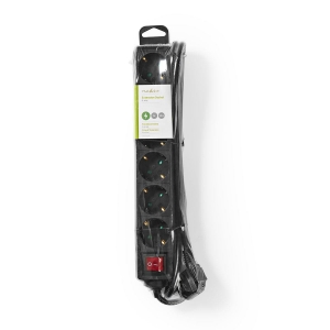 Nedis EXSO615F2BK Verlängerungsbuchse Ein-/Ausschalter | Schwarz Schutzkontakt / Typ F (CEE 7/7) | 6-Wege | 1.50 m 