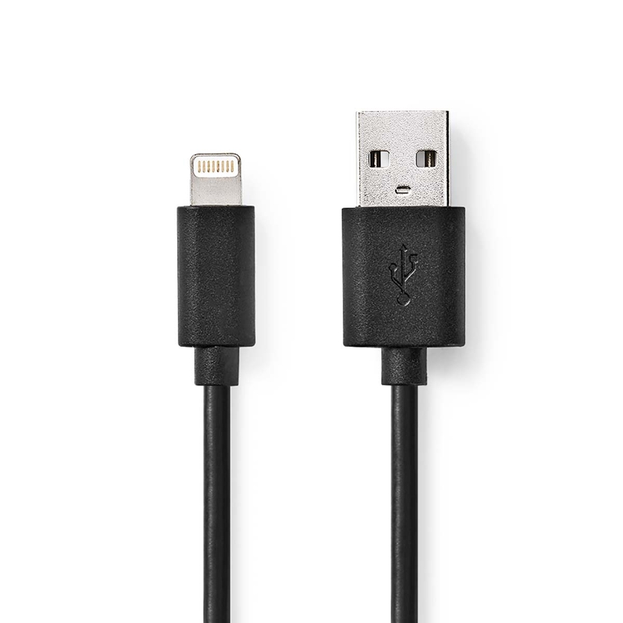 Nedis CCGP39300BK20 Lightning Kabel  2.00 m | Rund | PVC | Schwarz USB 2.0 | Apple Lightning 8-Pin | USB-A Stecker | 480 Mbps 