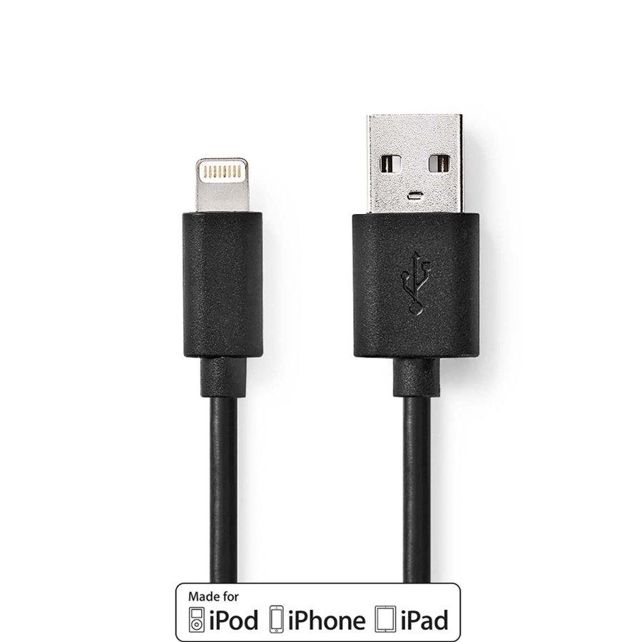 Nedis CCGP39300BK20 Lightning Kabel  2.00 m | Rund | PVC | Schwarz USB 2.0 | Apple Lightning 8-Pin | USB-A Stecker | 480 Mbps 