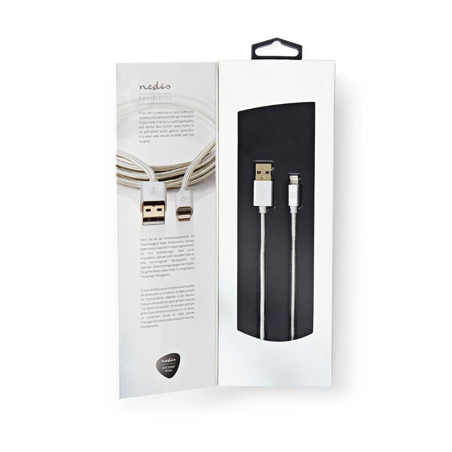 Nedis CCTB39300AL20 Lightning Kabel 2.00 m | Rund | Geflochten    Nylon | Aluminium | Verpackung mit Sichtfenster Vergoldet 