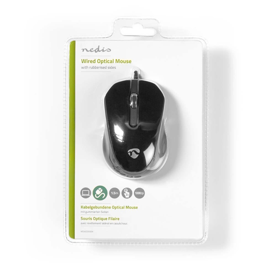 Nedis MSWD300BK Kabelgebundene Desktop-Maus DPI: 1200 dpi | Anzahl Knöpfe: 3 | Beidhändig  1.50 m 