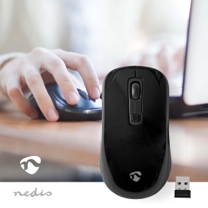 Nedis MSWS105BK  Mouse  Anzahl Knöpfe: 4 | Beidhändig Drahtlos | 800 / 1200 / 1600 dpi | Einstellbar DPI