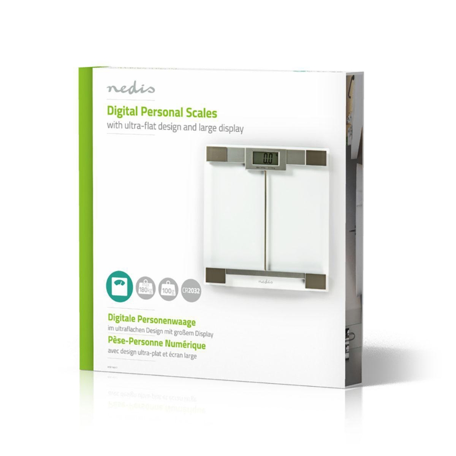Nedis PESC110DCT  Personenwaage Max. Wiegekapazität: 180 kg Digital | Transparent | Gehärtetes Glas