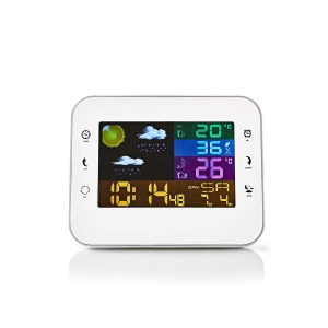 Nedis WEST402WT Wetterstation Farb-LCD-Anzeige | Weckerfunktion Innen- und Aussenbereich | Inklusive schnurloser