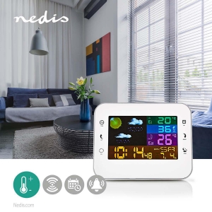Nedis WEST402WT Wetterstation Farb-LCD-Anzeige | Weckerfunktion Innen- und Aussenbereich | Inklusive schnurloser