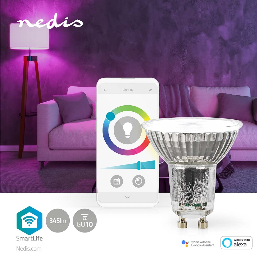 Nedis WIFILRC10GU10 SmartLife LED-Spot Wi-Fi | GU10 | 345 lm | 4.9 W | RGB / Warm bis kühlen weiß |