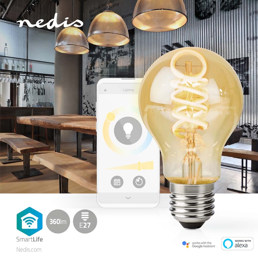 Nedis WIFILRT10A60 SmartLife LED Filament Lampe Wi-Fi | E27 | 360 lm | 4.9 W | Warm bis kühlen weiß |