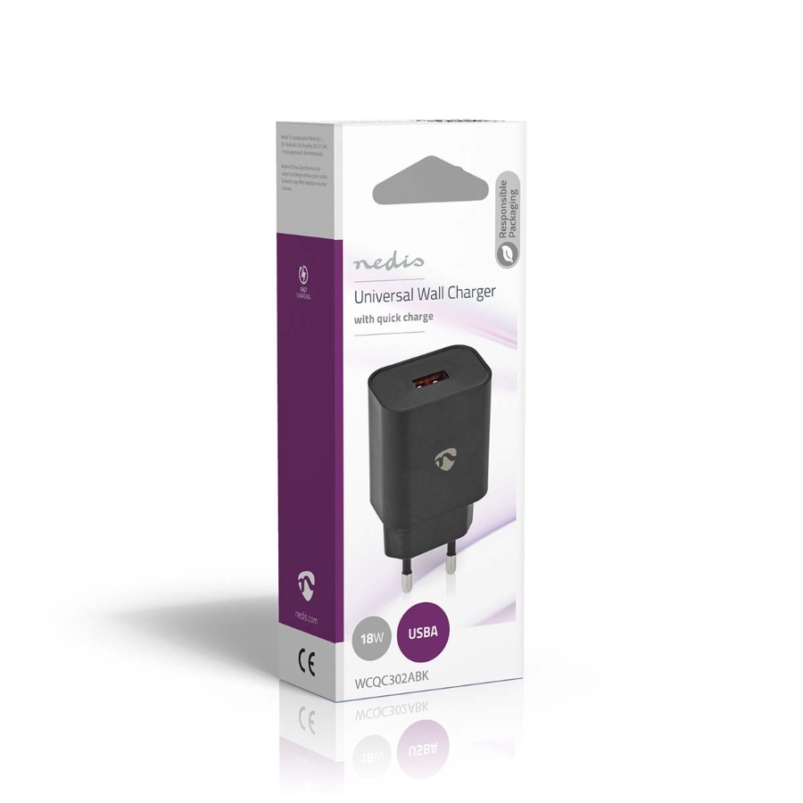 Nedis WCQC302ABK Netzladegerät Kein Kabel im Lieferumfang enthalten | Automatische Spannungswahl,