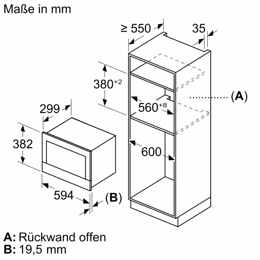 Bosch BFR7221B1 Einbau-Mikrowelle, Schwarz 60 cm 900 Watt, 21 Liter,rechts angeschlagen