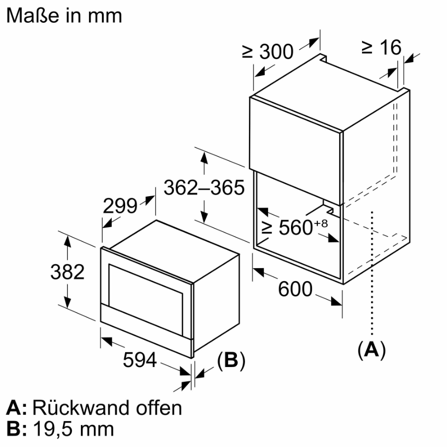 Bosch BFR7221B1 Einbau-Mikrowelle, Schwarz 60 cm 900 Watt, 21 Liter,rechts angeschlagen