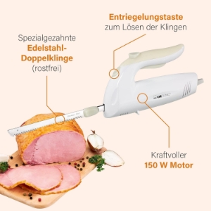 Clatronic EM 3062 Elektromesser/Brotmesser Weiss elektrisches mit spülmaschinenfester spezialgezahnten 