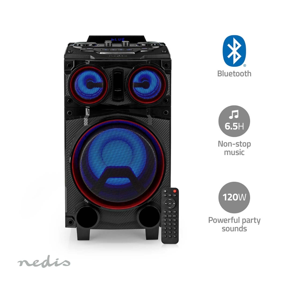 Nedis SPPT800BK Bluetooth-Party-Lautsprecher max. Batteriespielzeit: 6.5 Std | 120 W | Tragegriff