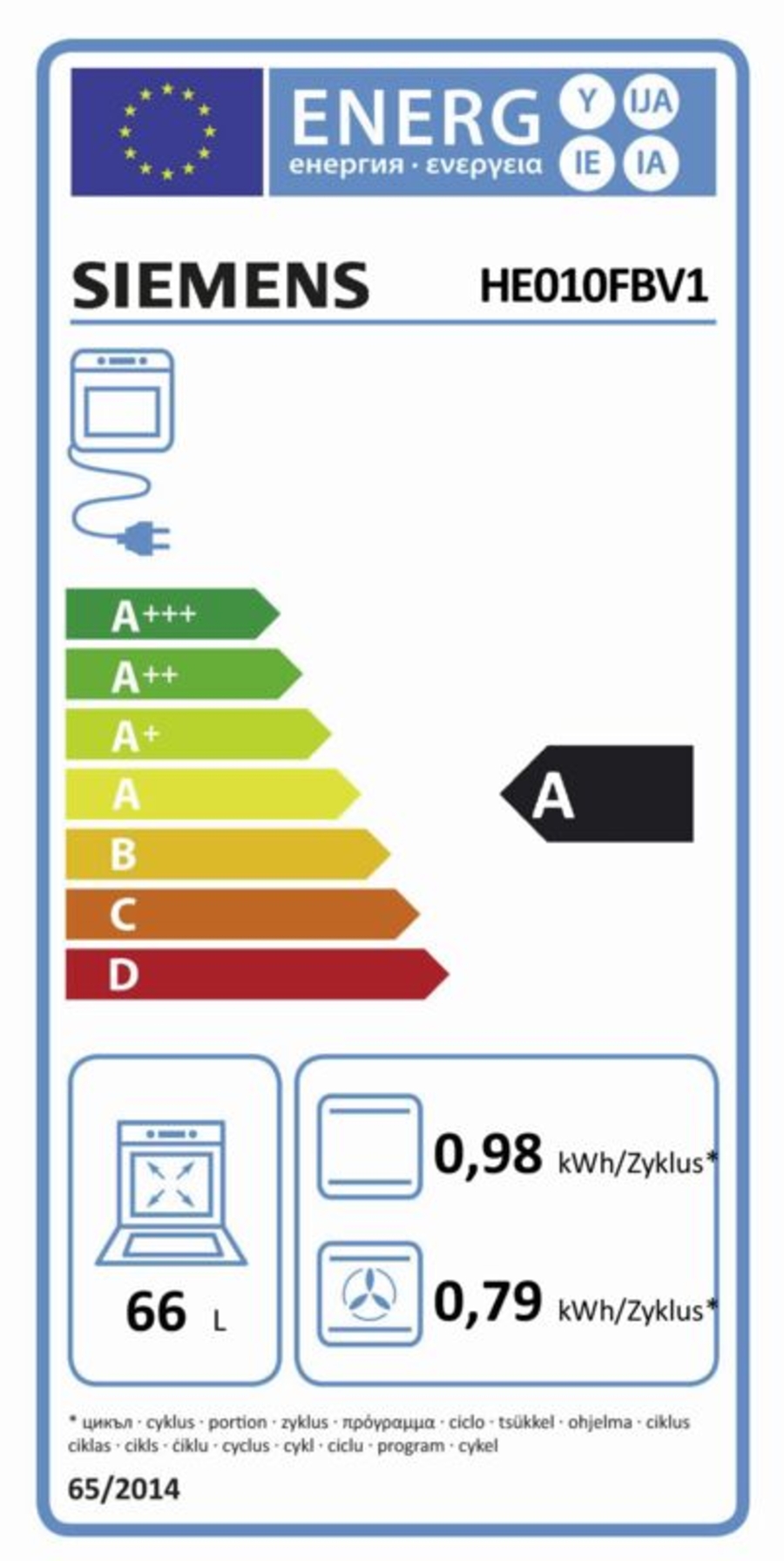Siemens HE010FBV1 iQ100, Einbau-Herd, 60 x 60 cm, Weiß ohne Ceranfeld 