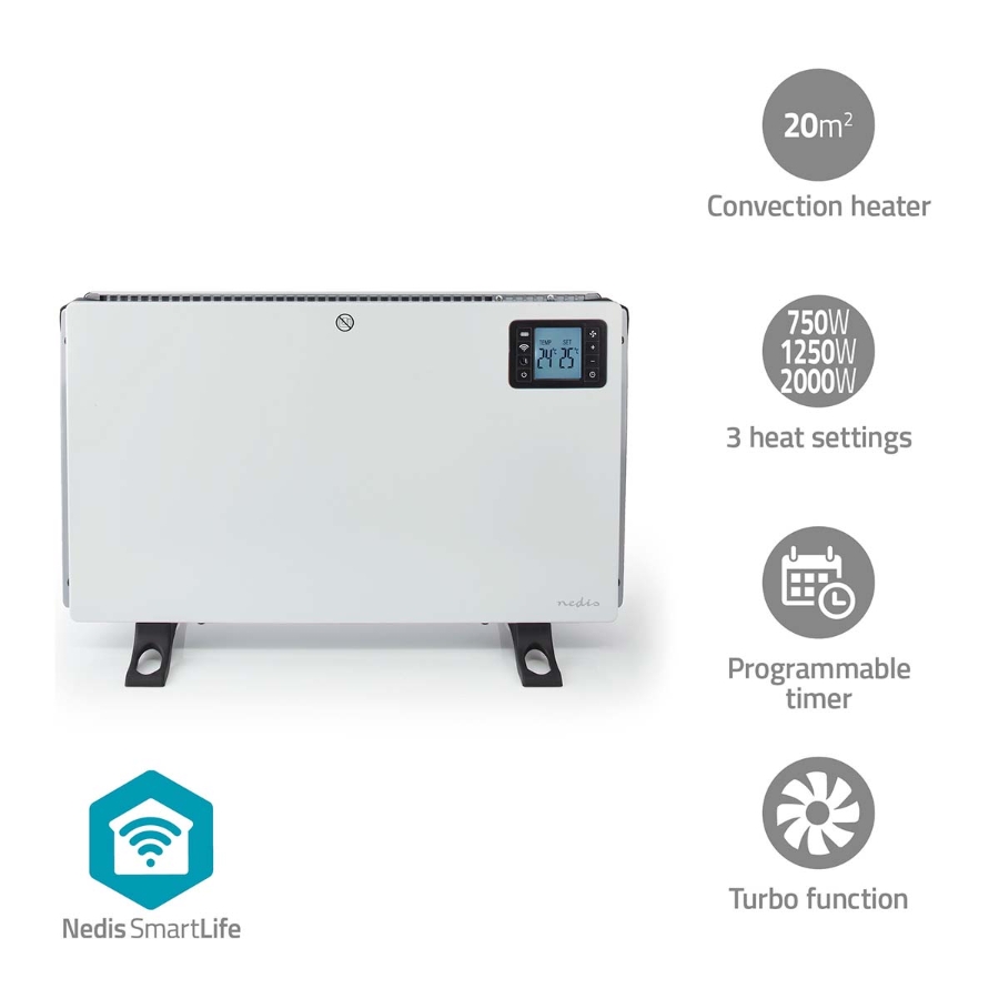 Nedis HTCO50WTW SmartLife Konvektionsheizgeräte Wi-Fi | 2000 W | 3 Wärmeeinstellungen | LCD