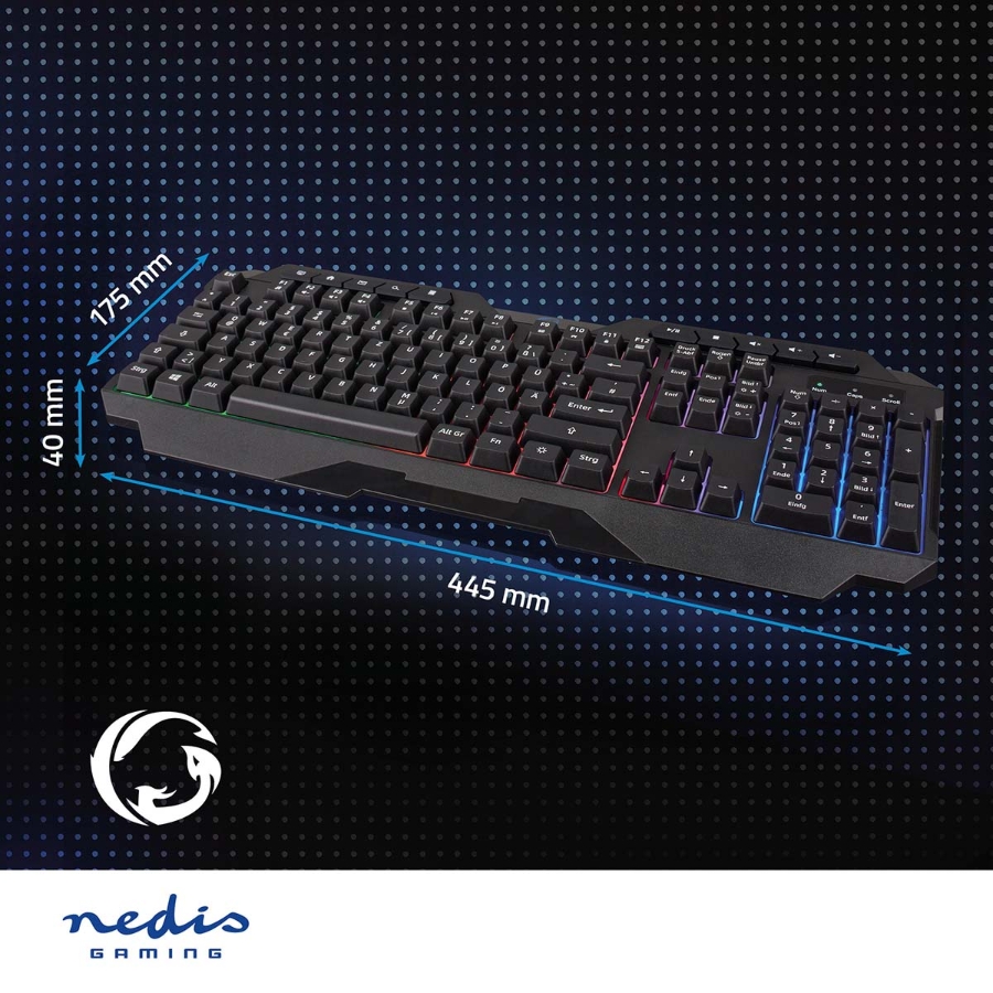 Nedis GKBD110BKDE Wired Gaming Keyboard USB Type-A | Folientasten | LED | QWERTZ | DE-Layout 