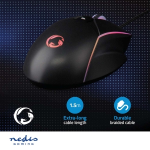 Nedis GMWD510BK Gaming Mouse Verdrahtet 1.5m LED 800 / 1200 / 2400 / 3200 / 4800 / 7200 dpi | Einstellbar DPI