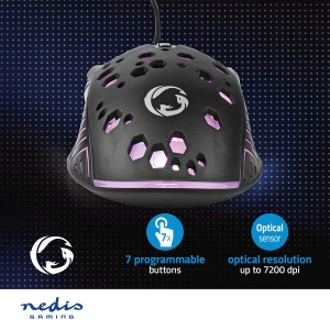 Nedis GMWD410BK Gaming Mouse Verdrahtet 1.50 m | RGB 800 / 1200 / 2400 / 3200 / 4800 / 7200 dpi | Einstellbar DPI