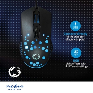 Nedis GMWD410BK Gaming Mouse Verdrahtet 1.50 m | RGB 800 / 1200 / 2400 / 3200 / 4800 / 7200 dpi | Einstellbar DPI