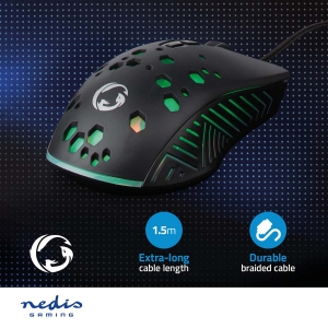 Nedis GMWD410BK Gaming Mouse Verdrahtet 1.50 m | RGB 800 / 1200 / 2400 / 3200 / 4800 / 7200 dpi | Einstellbar DPI