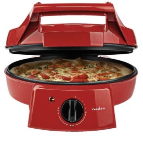 Nedis FCPM100FRD Pizzaofen und Grill Rot 30 cm | Einstellbare Temperaturregelung | 1800 W
