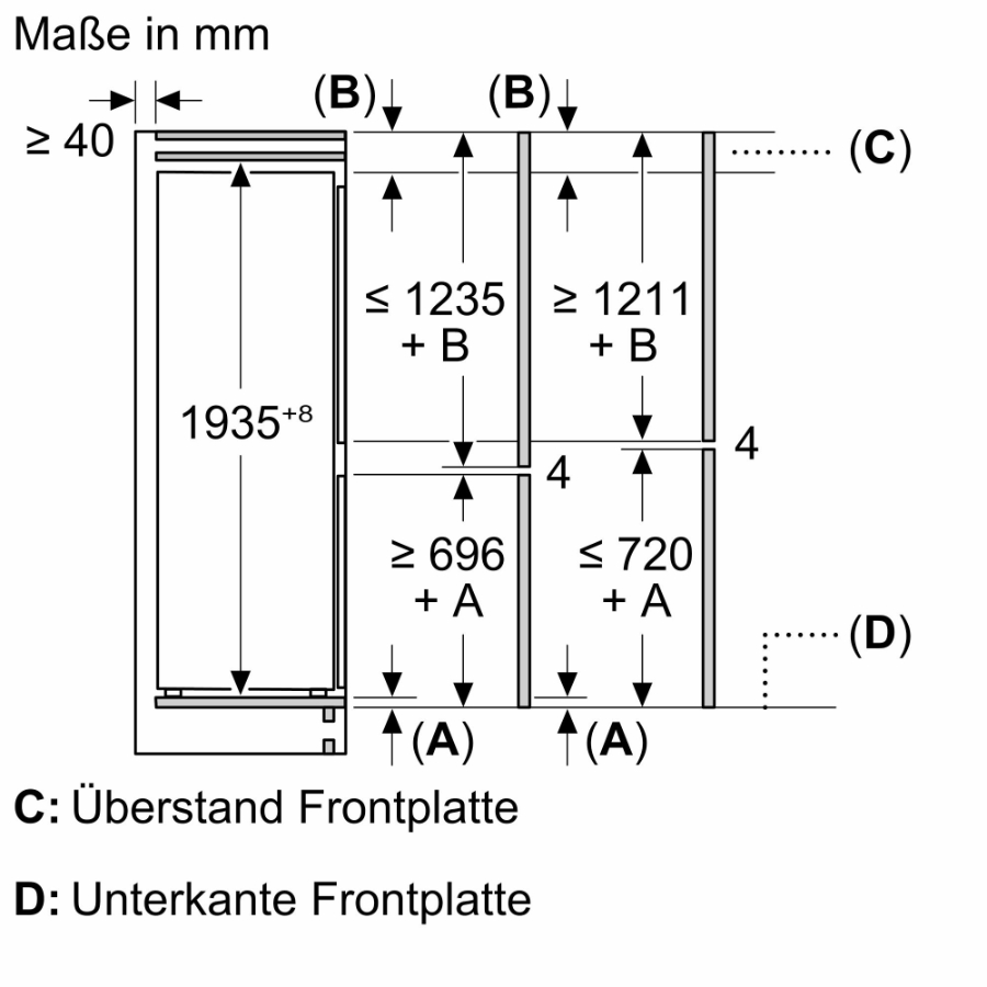 Siemens KB96NVFE0 Einbau-Kühl-Gefrier-Kombination mit Gefrierbereich HxB:193.5 x 70.8 cm, Flachscharnier,noFrost 