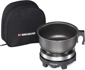 Rommelsbacher RK 501/S Reisekochplatte ideal für Reise und Camping Gussheizplatte 80 mm Ø, mit Alu-Topf & Etui, 