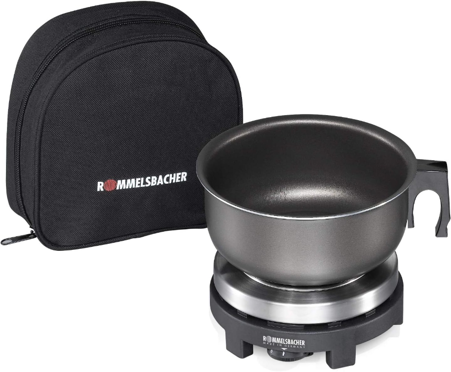 Rommelsbacher RK 501/S Reisekochplatte ideal für Reise und Camping Gussheizplatte 80 mm Ø, mit Alu-Topf & Etui, 