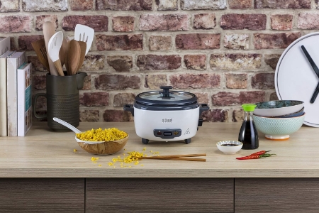 Russell Hobbs 27030-56 RH Medium Reiskocher inkl. Dampfgarer -Einsatz antihaftbeschichteter Gartopf, Reislöffel & Messbecher, 