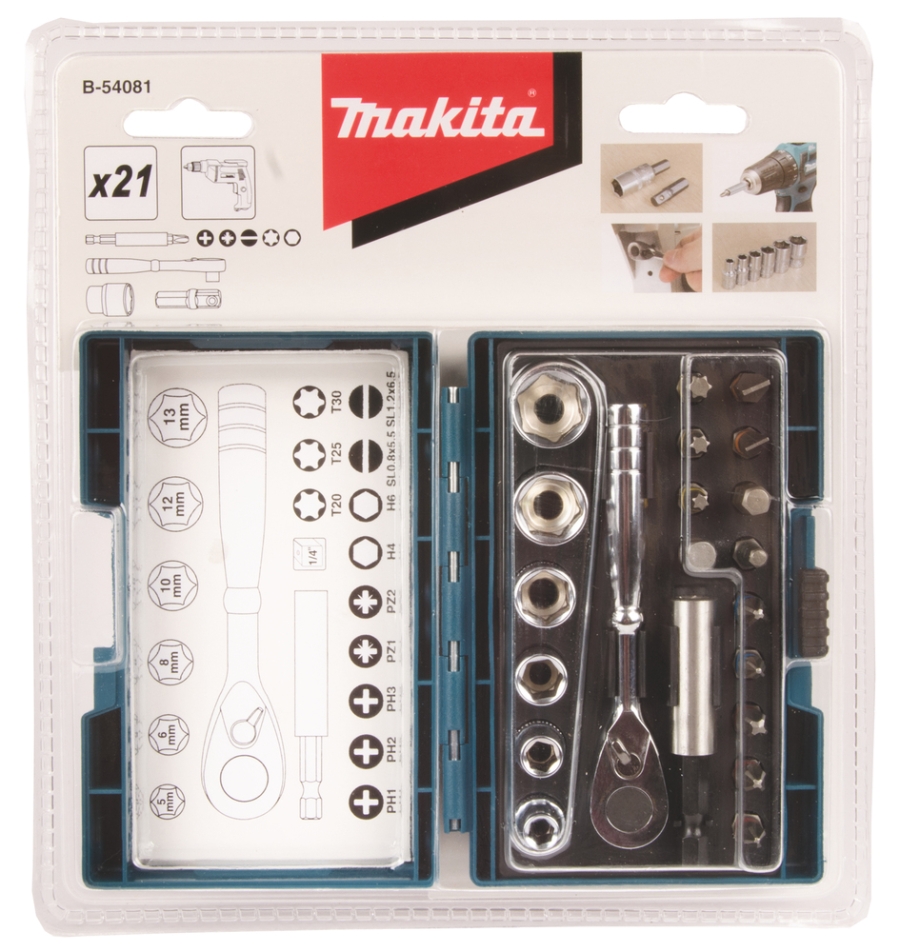 Makita B-54081  Ratschen-Bitset 21 teilig 
