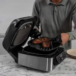 Ninja AG301EU Foodi Grill & Airfryer, 5,7L Heißluftfritteuse 5-in-1, Schwarz/Silber 