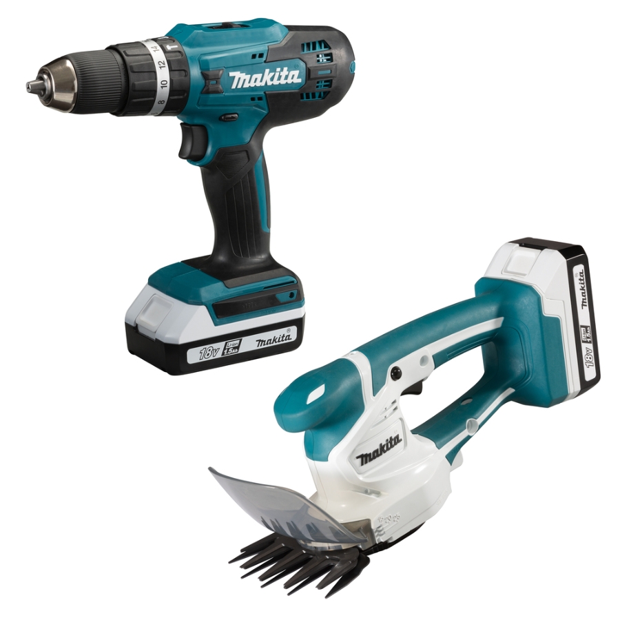 Makita DK18B56Y Akku-Spezialset G-Serie 18 V  mit einem  Schlagbohrschrauber und einer Grasschere