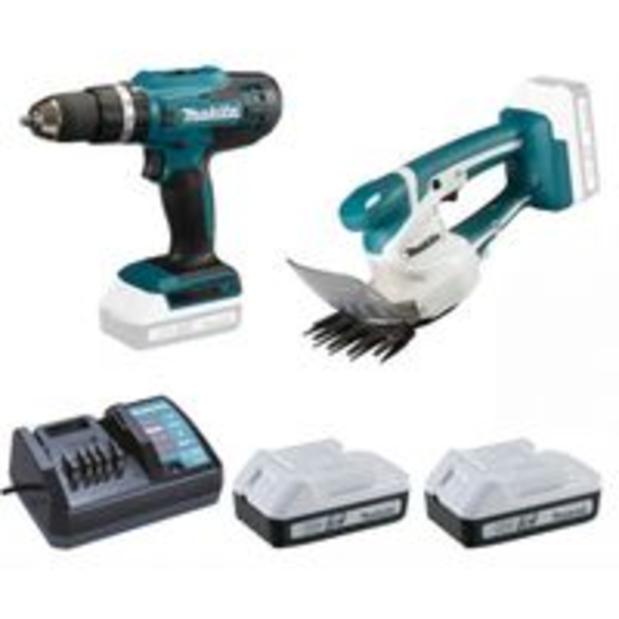 Makita DK18B56Y Akku-Spezialset G-Serie 18 V  mit einem  Schlagbohrschrauber und einer Grasschere