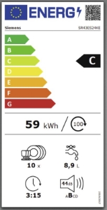 Siemens SR43ES24KE iQ300 Unterbau-Einbau Geschirrspüler  45 cm Edelstahl,Home Connect