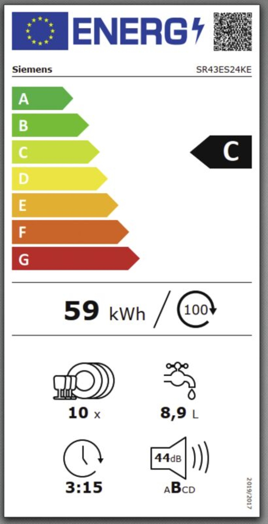 Siemens SR43ES24KE iQ300 Unterbau-Einbau Geschirrspüler  45 cm Edelstahl,Home Connect
