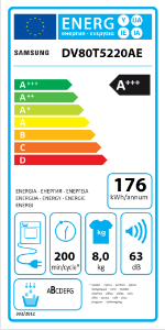 Samsung DV80T5220AE/S2 Wärmepumpentrockner Stand 60 cm 8 kg A+++ T5280 ,AI Control (Wifi) 