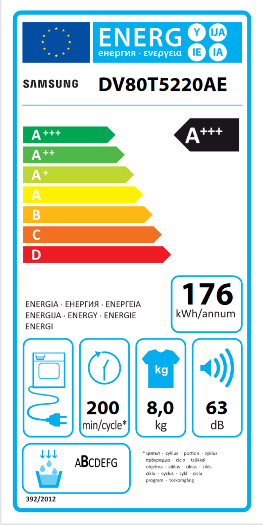 Samsung DV80T5220AE/S2 Wärmepumpentrockner Stand 60 cm 8 kg A+++ T5280 ,AI Control (Wifi) 