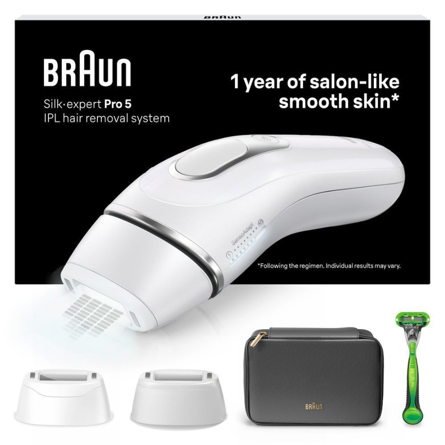 Braun Personal Care Silk-expert Pro 5 IPL PL5145 Haarentfernung für zuhause mit Aufbewahrungstasche, Gillette Rasierer, 2 Aufsätze