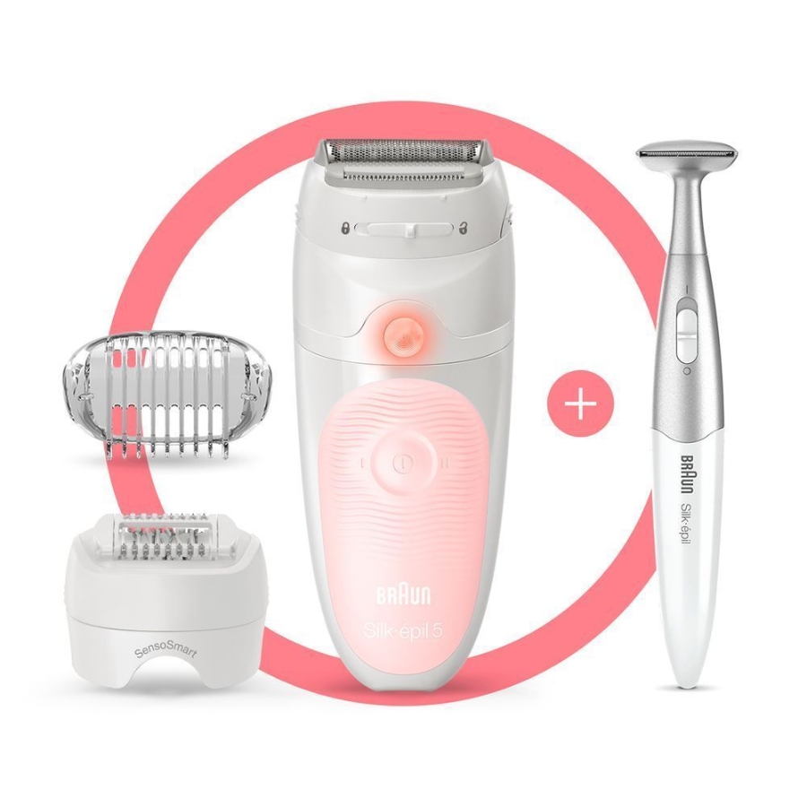 Braun Personal Care Silk-épil 5 5-820 Epilierer für Damen  für sanfte Haarentfernung, weiß/rosa