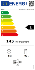 Beko BU1154HCN Unterbau-Einbau Kühlschrank mit Gefrierfach  