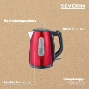 Severin WK 3417 Wasserkocher, 1,0 L, 2200 W, inox-rot 6 