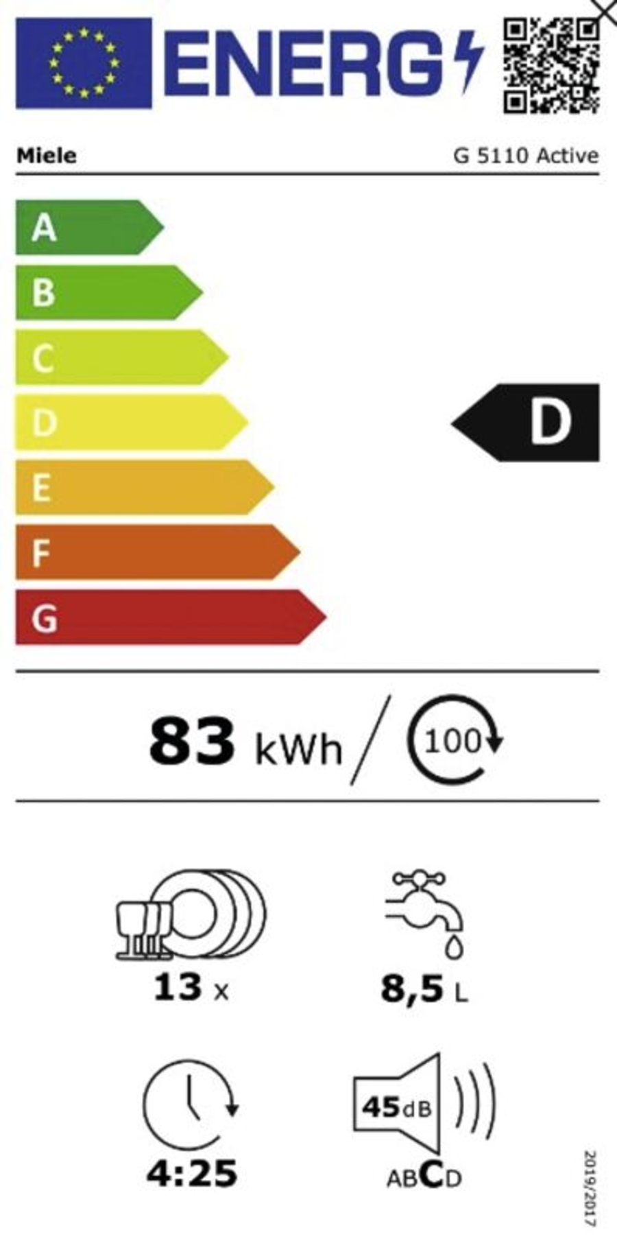 Miele G5110 Active Geschirrspüler Stand Brillantweiss 