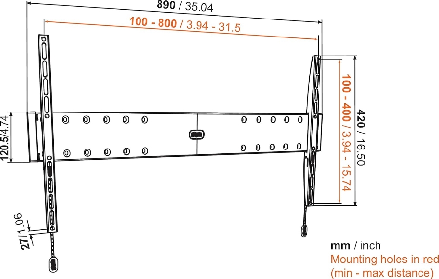 Vogels PHW100L Feste TV-Wandhalterung VESA-Befestigungslöcher: 100x 800 mm bis zu 800x400mm
