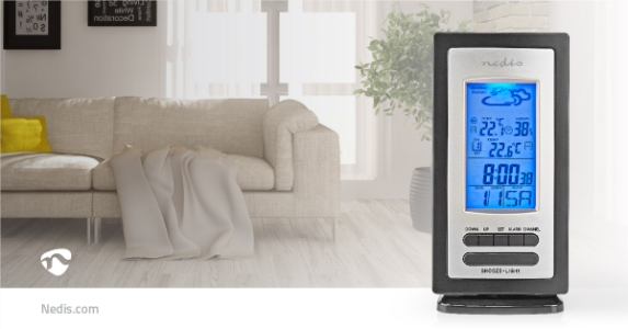 Nedis WEST201GY Wetterstation Innen- und Aussenbereich  ,Inklusive schnurloser Wettersensor,Weckerfunktion
