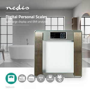 Nedis PESC120DCT Personenwaage Digital | Silber Gehärtetes Glas | Max. Wiegekapazität: 180 kg 