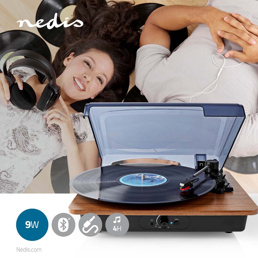 Nedis TURN200BN Plattenspieler 33 / 45 / 78 U/min | Riemenantrieb  1x Stereo RCA |9 W | Eingebauter (Vor) Verstärker| ABS / MDF