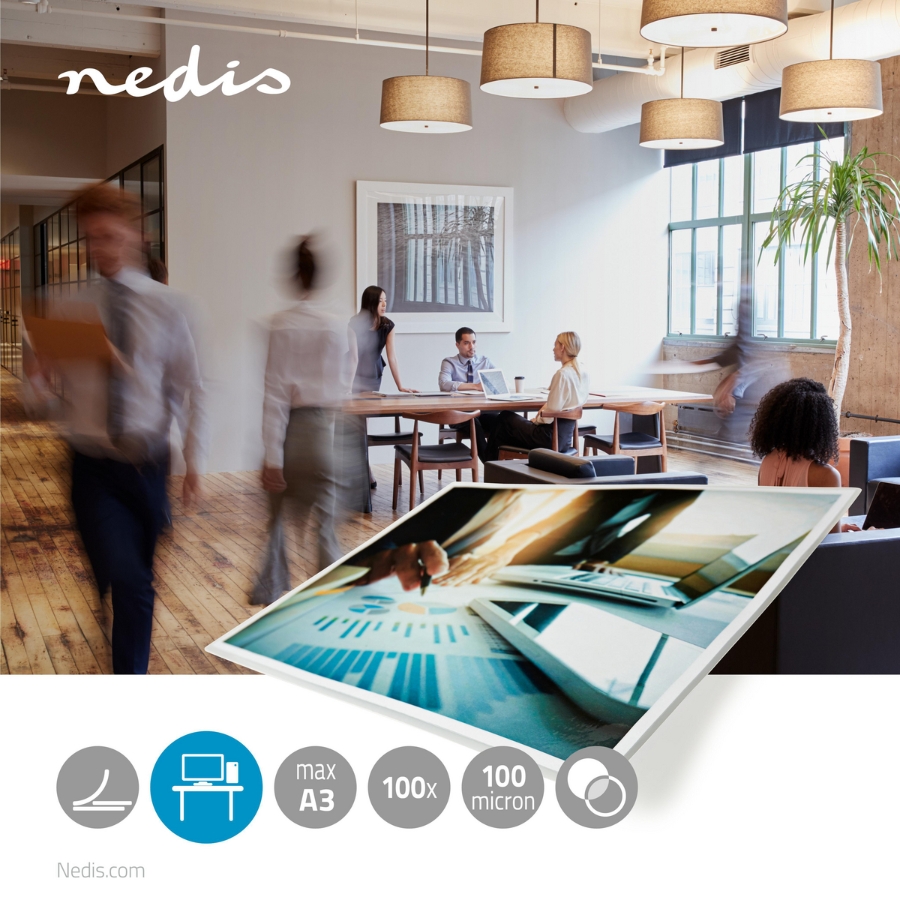 Nedis LAMIA3AT100 Laminierfolie A3 | Dicke: 100 µm   verpackt zu: 100 Stück | Kunststoff | Transparent