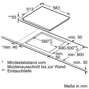 Siemens EI645CFB6E  Induktions-Kochfeld, 60 cm herdgebunden Einbaumaße: 560 mm x 490 mm Flachrahmen  